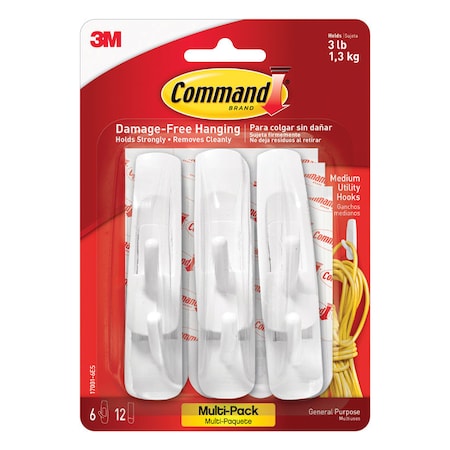 3M 3M Command Medium Plastic Hook 3 in. L 6 pk 17001-6ES